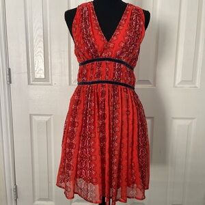 Abercrombie & Fitch Women Red Floral Chiffon V-neck Pleated  Dress Small